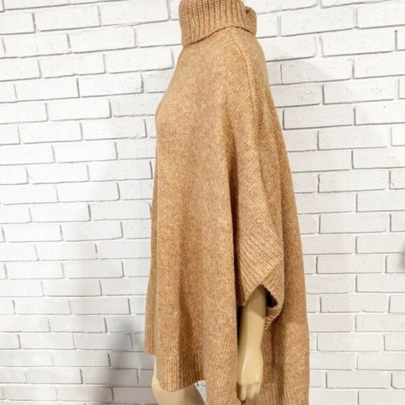 J. Crew Alpaca Blend Relaxed Turtleneck Poncho Sweater Heather Desert Tan - Picture 8 of 9